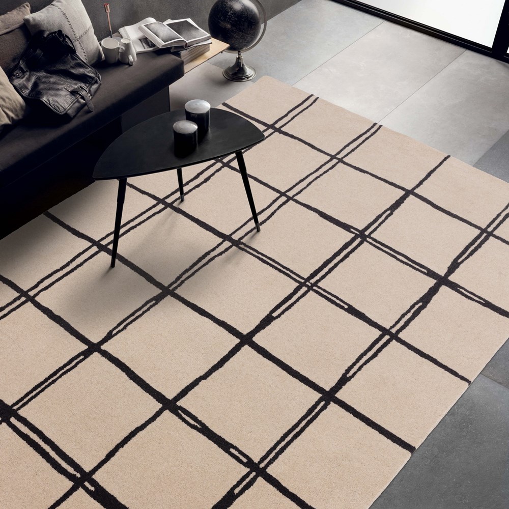 Albany Grid Modern Geometric Wool Rugs in Monochrome